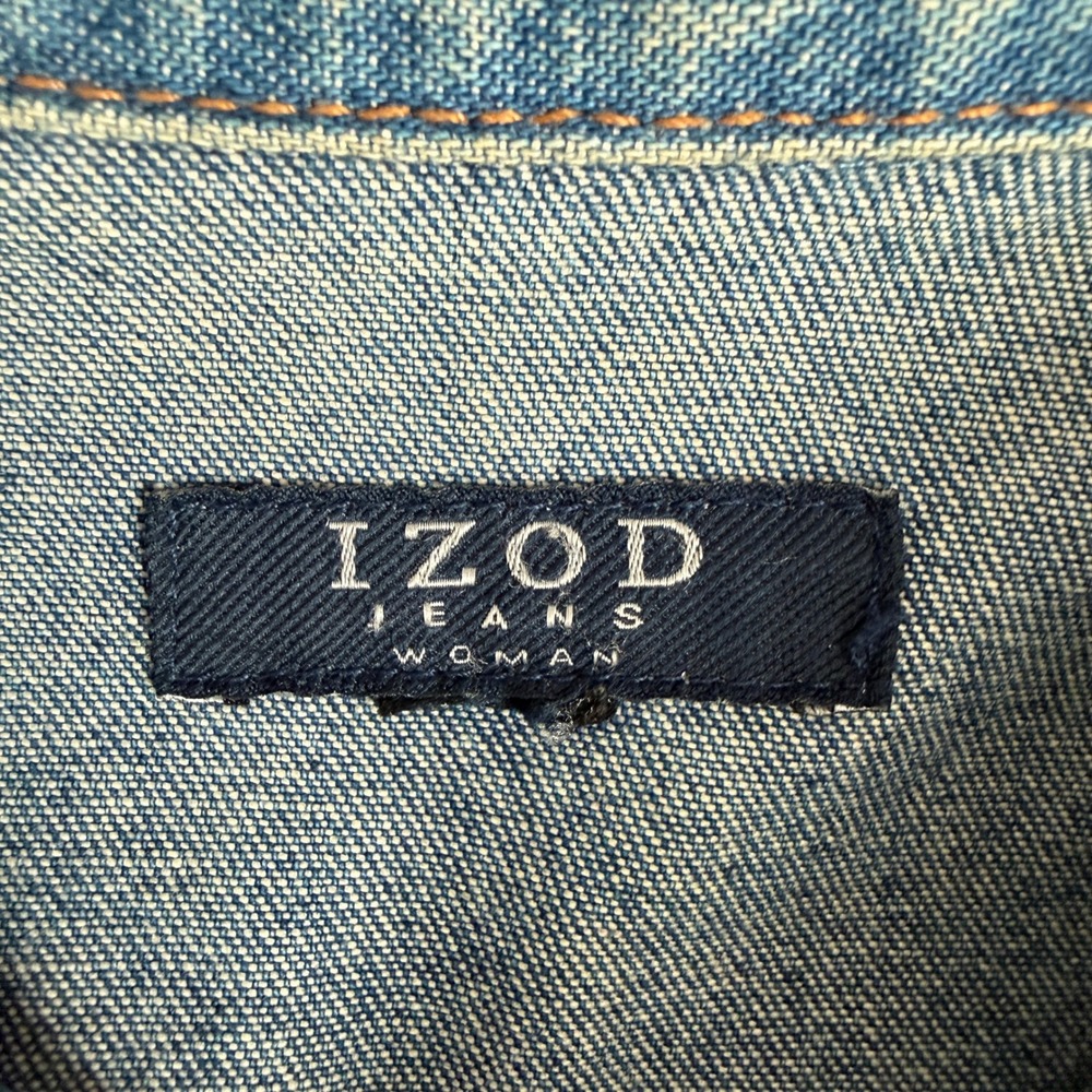 IZOD Jeans Woman Blue Denim Trucker Jacket Medium Wash Button Front Classic L - Picture 5 of 8